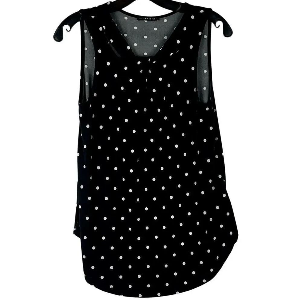 West Kei Polka Dot Sleeveless Blouse with Cutout Keyhole Small